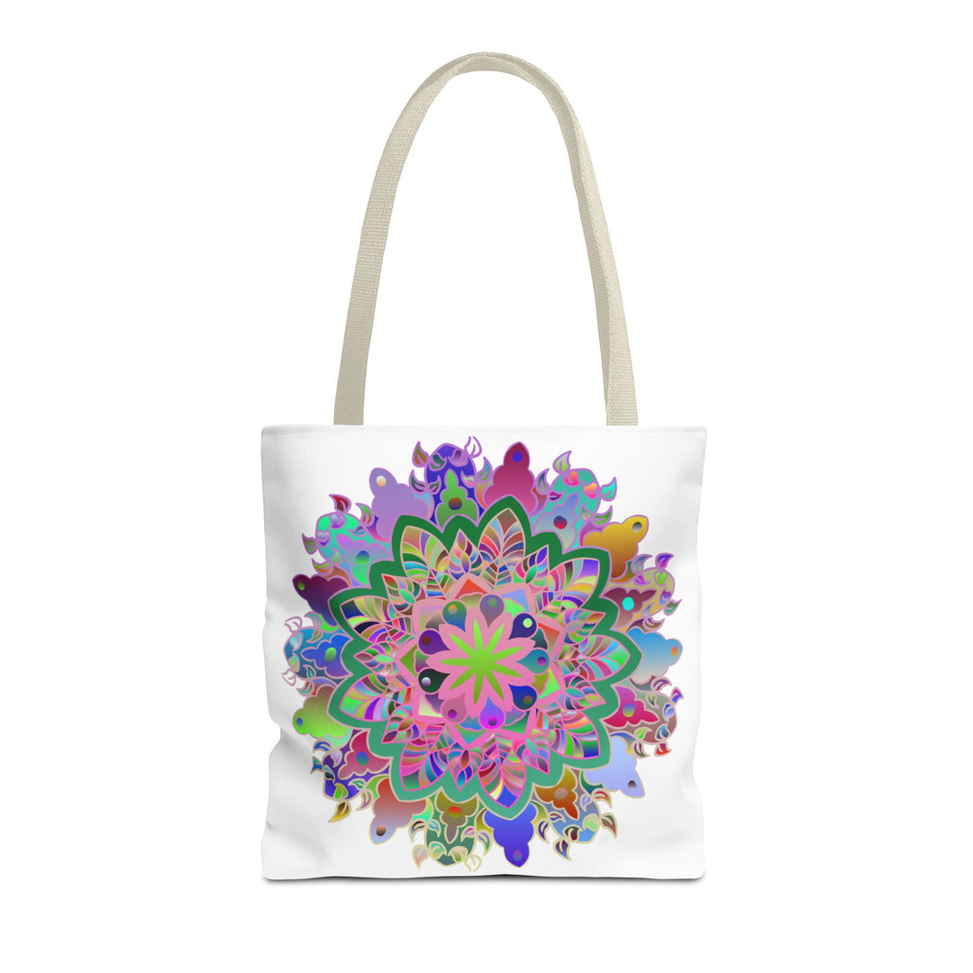 Vibrant and intricate mandala design tote bag, perfect for adding a pop of color to any outfit