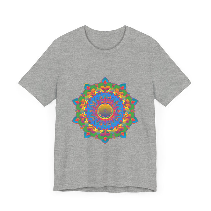 A vibrant and detailed mandala design adorns this colorful t-shirt