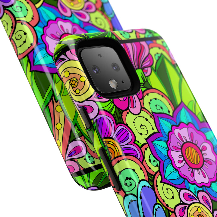 Floral Fantasy iPhone and Google Pixel Case in Bright Green Palette