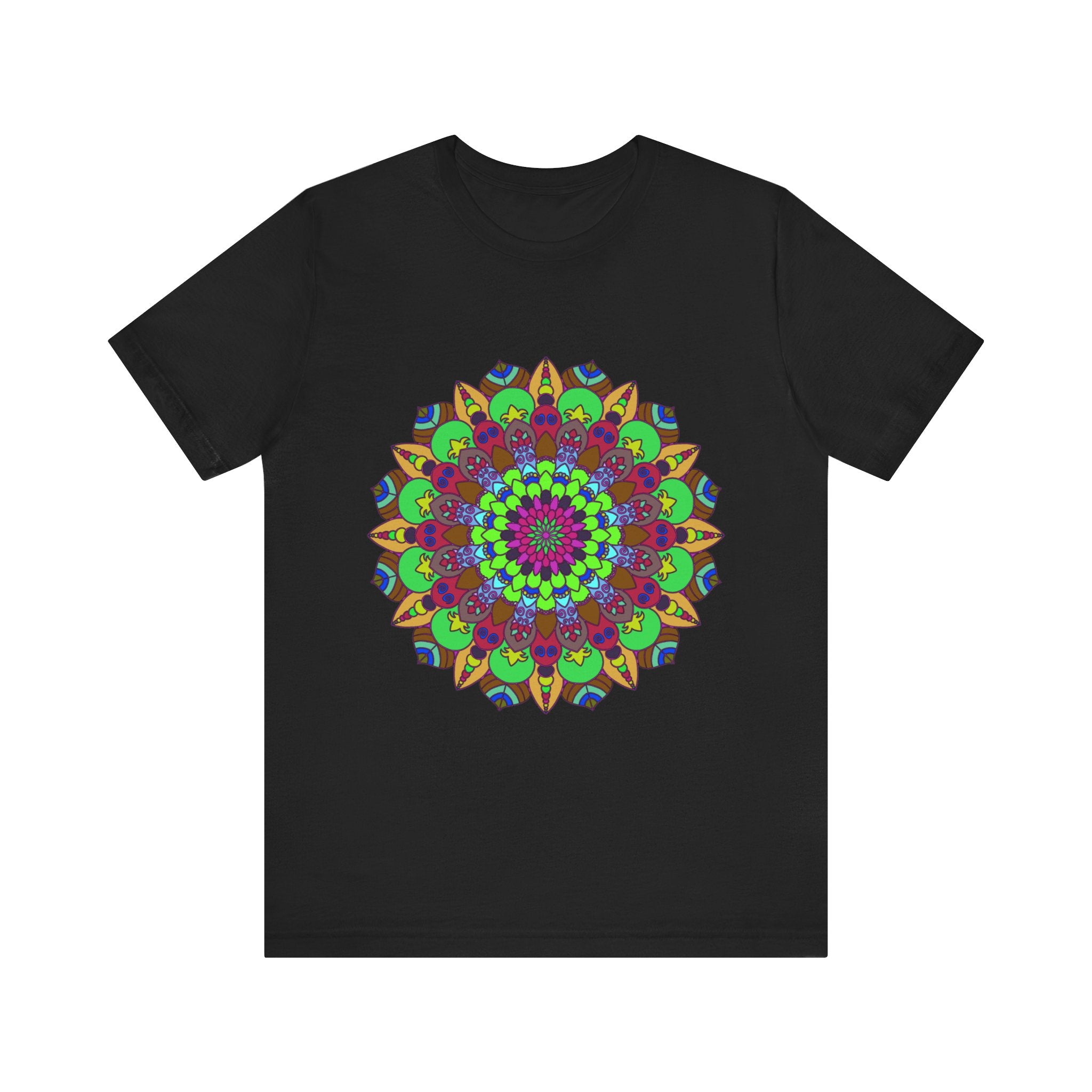 A vibrant mandala tee with cosmic and interconnected design, perfect for spiritual souls