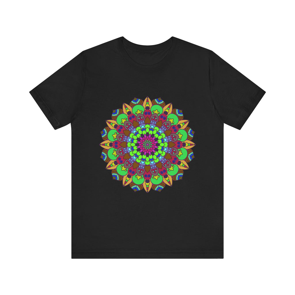 A vibrant mandala tee with cosmic and interconnected design, perfect for spiritual souls