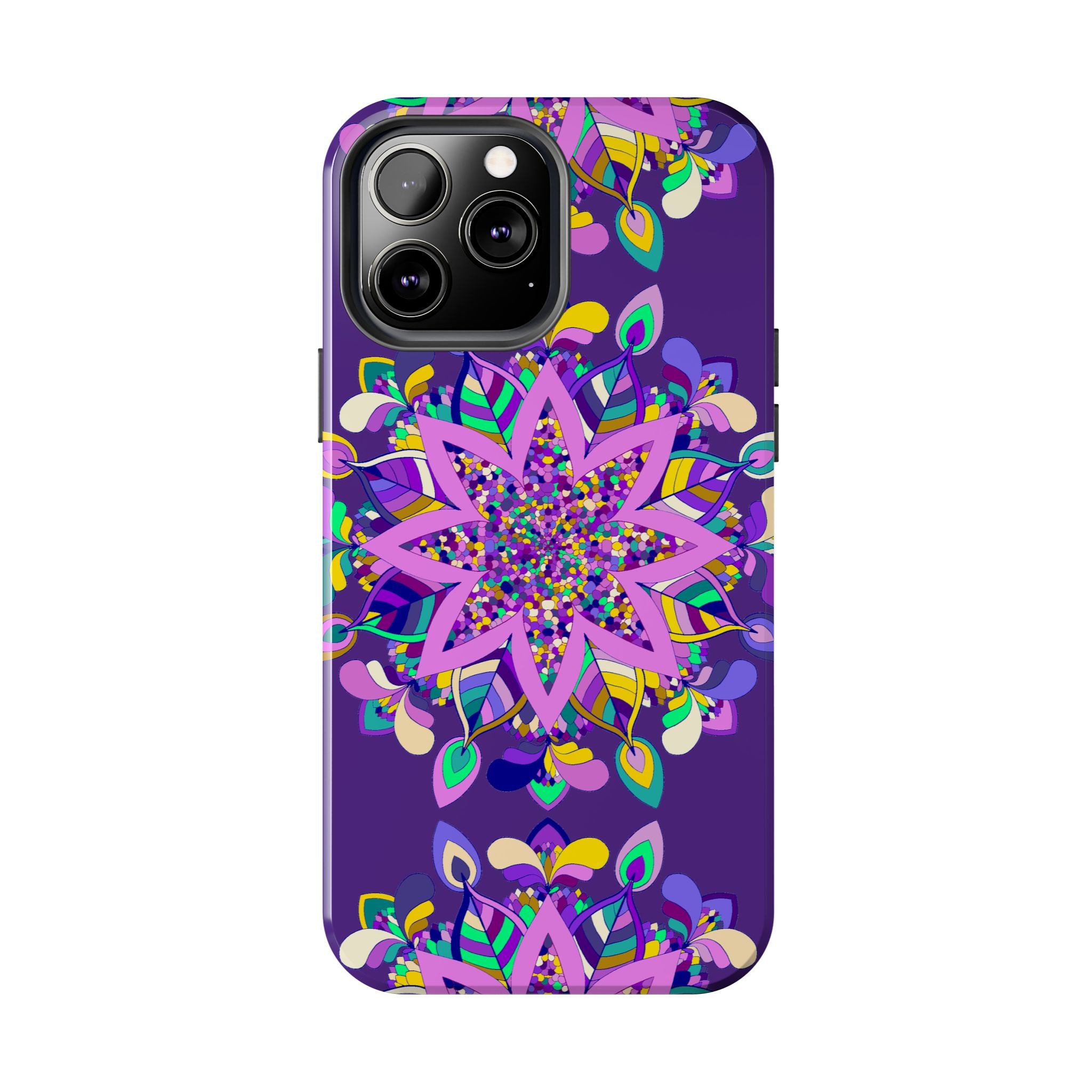 Hand drawn purple Mandala Art phone case designed for iPhone X/XS