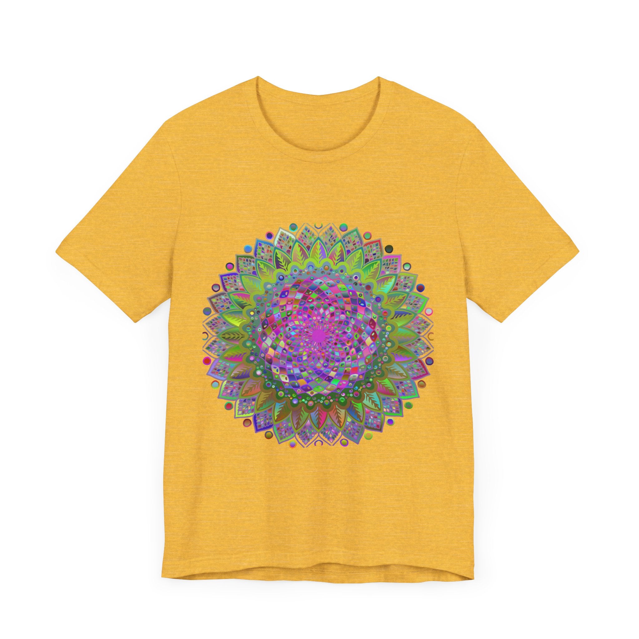 Vibrant Mandala Tee with Colorful Geometric Art, perfect for adding a pop of color to your wardrobe