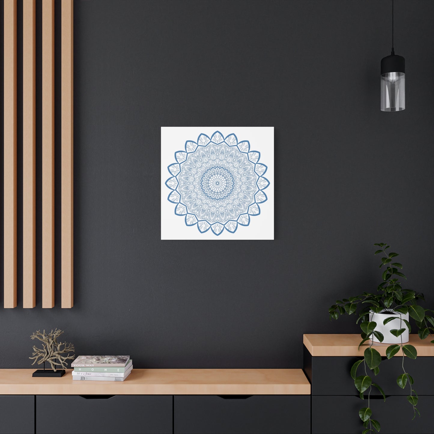 Beautiful handcrafted steel blue mandala design wall art on stretched 125 matte canvas