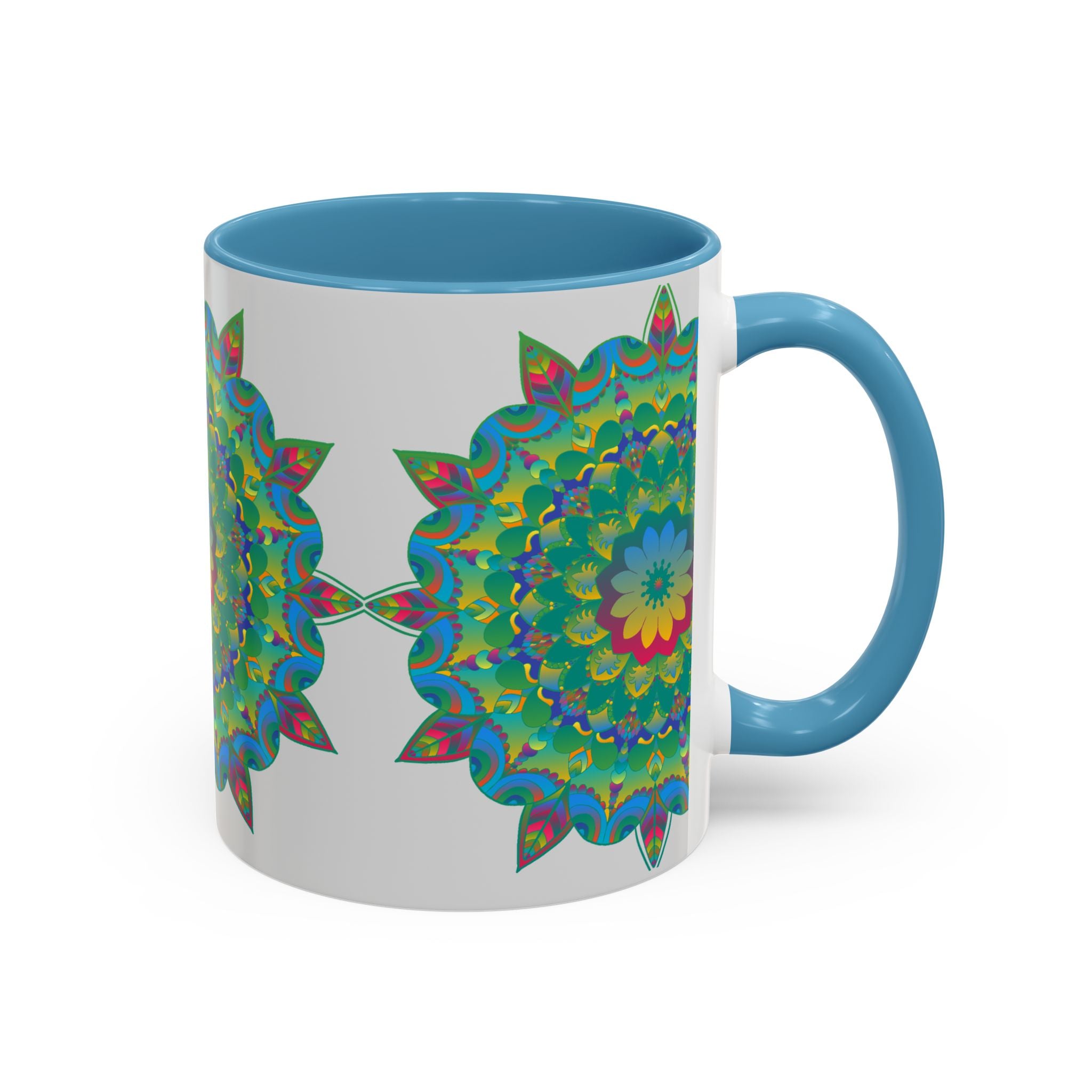 Beautiful and vibrant mandala art mug with colorful floral design