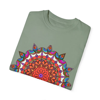 Unisex Mandala T-Shirt, made with 100% ring-spun cotton, featuring hand-drawn mandala art and garment-dyed for extra comfort