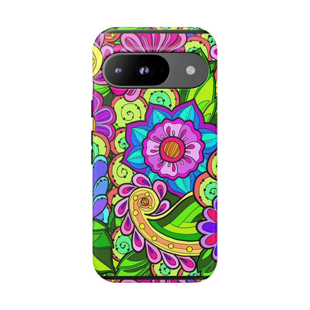 Floral Fantasy iPhone and Google Pixel Case in Bright Green Palette