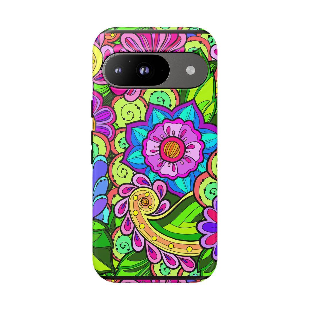 Floral Fantasy iPhone and Google Pixel Case in Bright Green Palette