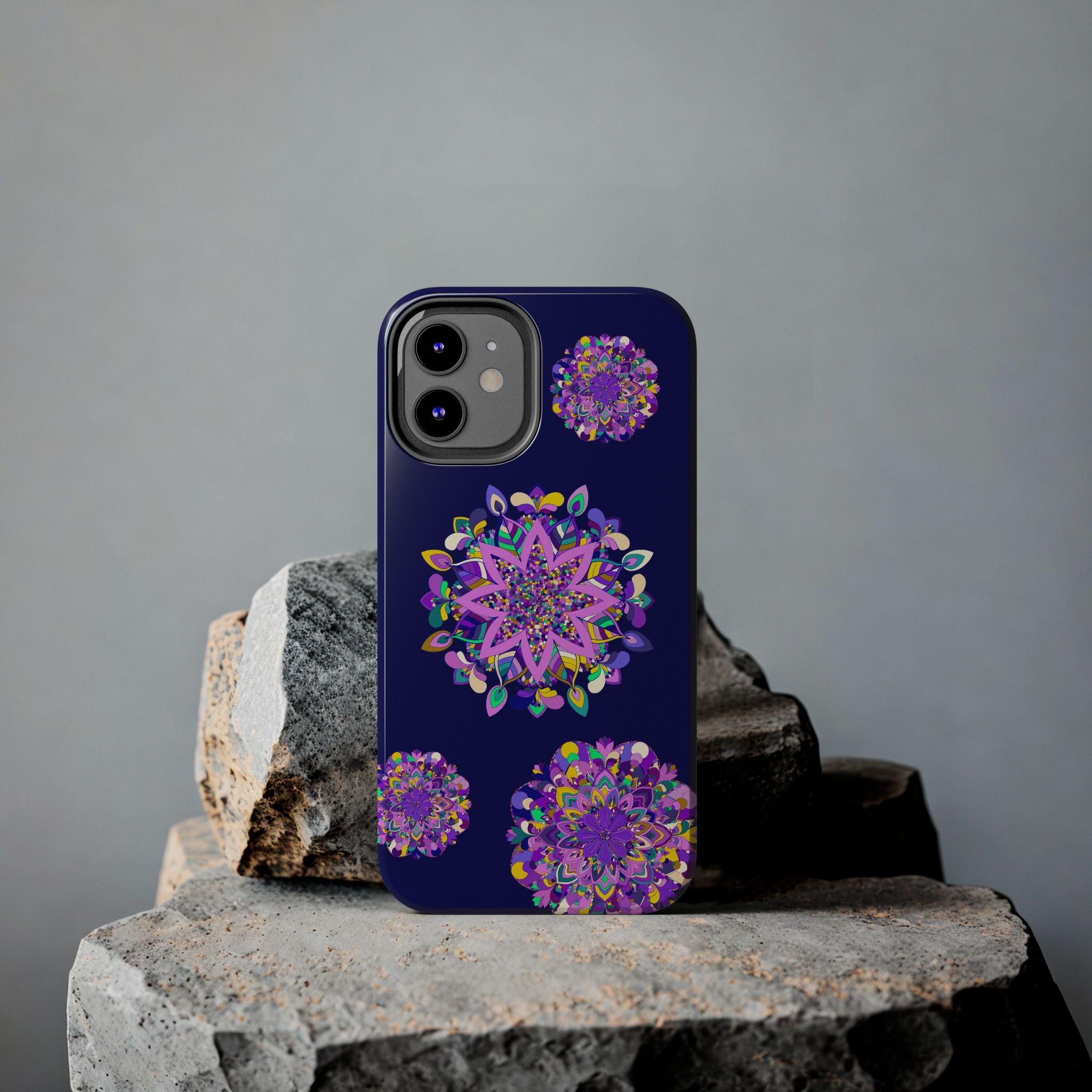 Hand Drawn Mandala Art Purple Shades Phone Case with Durable and Shock Absorbent Features for Ultimate Protection against Drops and Scratches