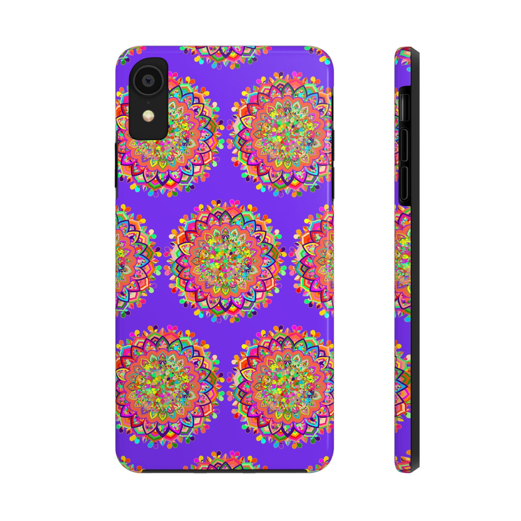 Hand drawn purple mandala art phone case designed for iPhone X and XS