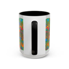 Beautiful ceramic mug featuring a vibrant mandala art design with colorful floral patterns, perfect for sipping your favorite hot beverage in style