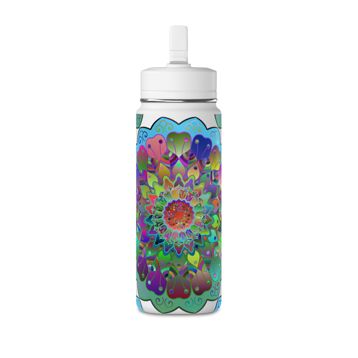Mandala Floral 20oz Water Bottle — Colorful Boho Hydration Bottle