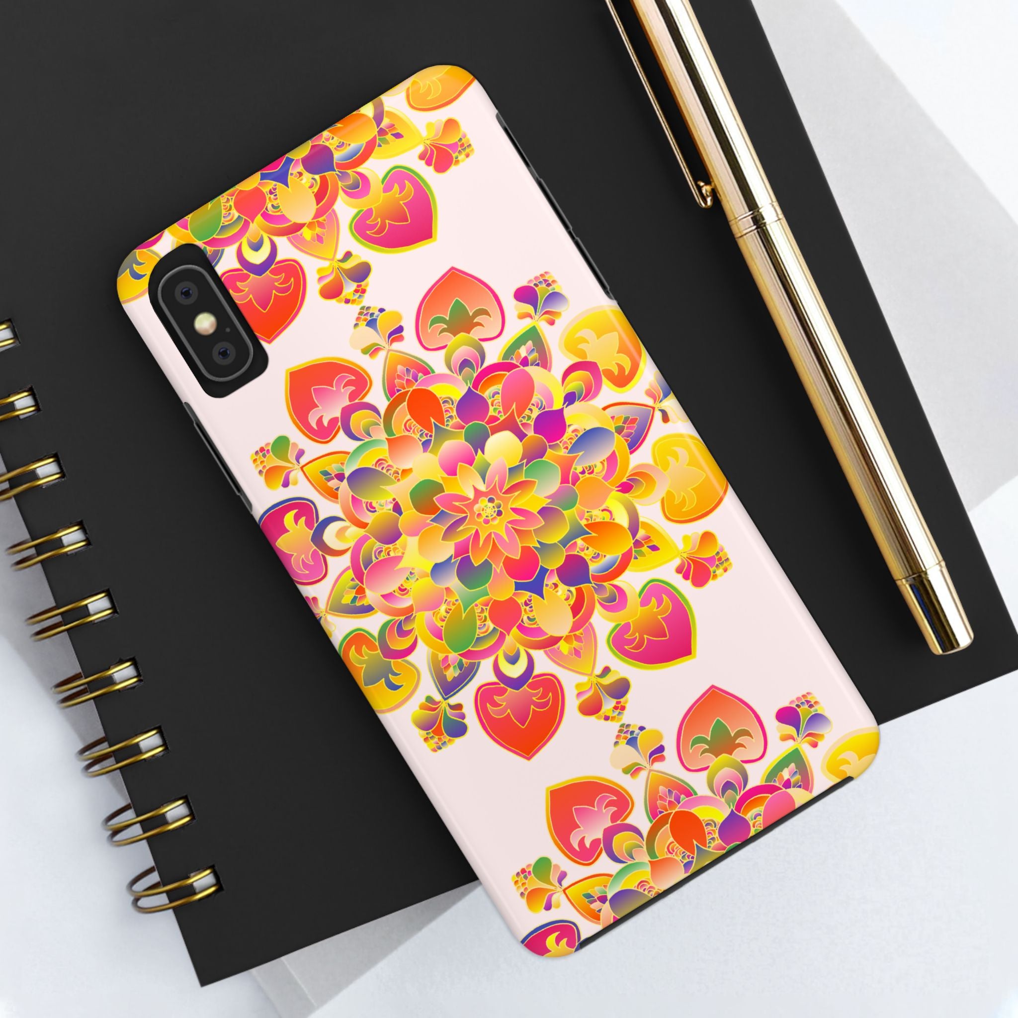 Colorful hand drawn Mandala Art phone case with intricate floral design