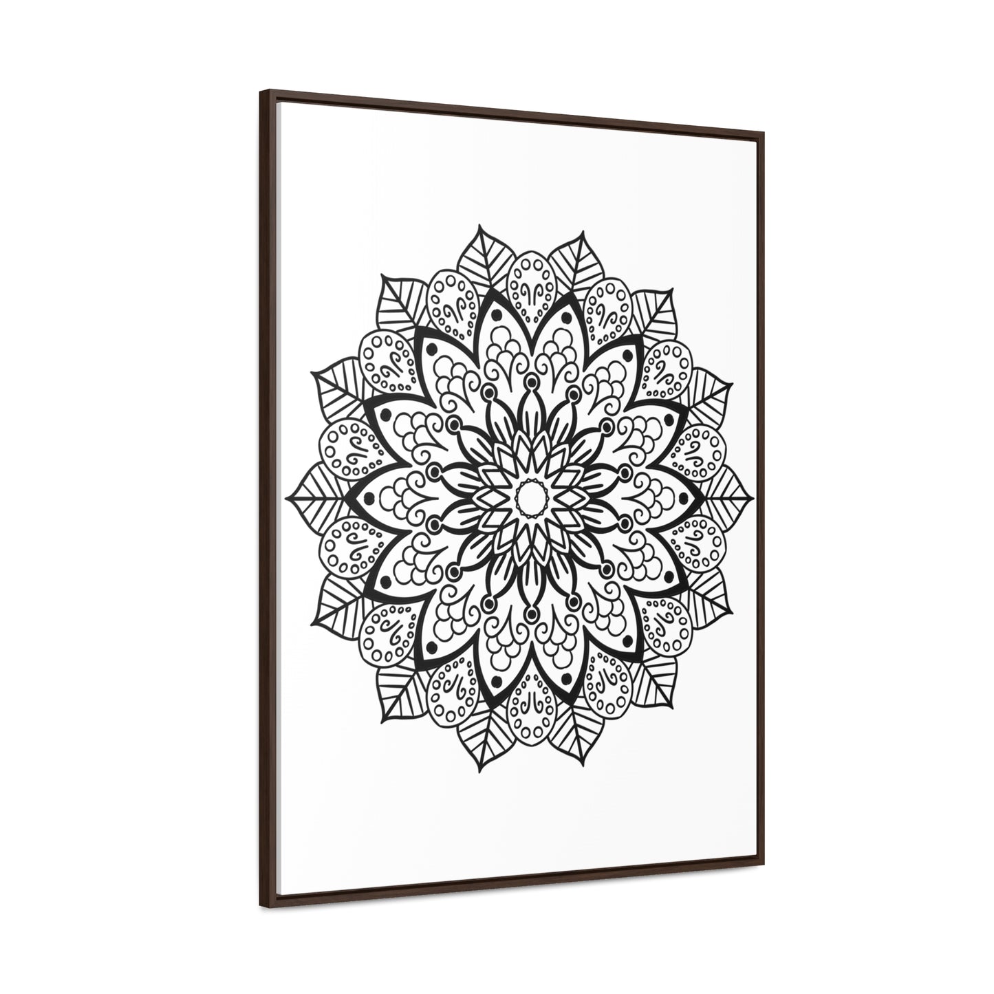 Handmade Mandala Art in Black and White, Gallery Canvas Wrap, Vertical Frame for Wall Decor