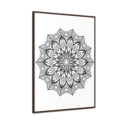 Handmade Mandala Art in Black and White, Gallery Canvas Wrap, Vertical Frame for Wall Decor