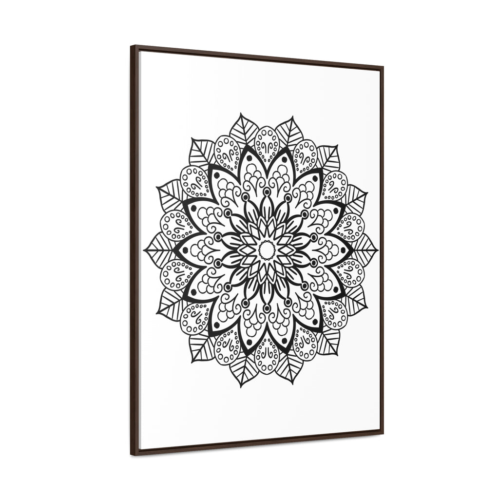 Handmade Mandala Art in Black and White, Gallery Canvas Wrap, Vertical Frame for Wall Decor