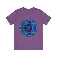 Dark blue and green mandala t-shirt featuring intricate spiritual artwork design