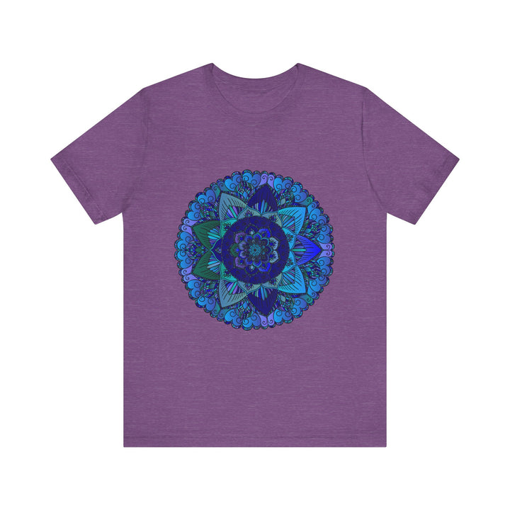 Dark blue and green mandala t-shirt featuring intricate spiritual artwork design