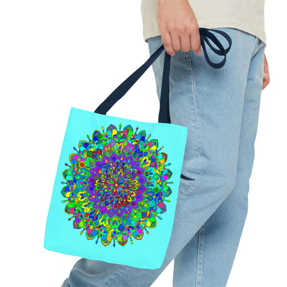 Beautiful and vibrant mandala art tote bag featuring intricate colorful designs