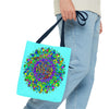 Beautiful and vibrant mandala art tote bag featuring intricate colorful designs