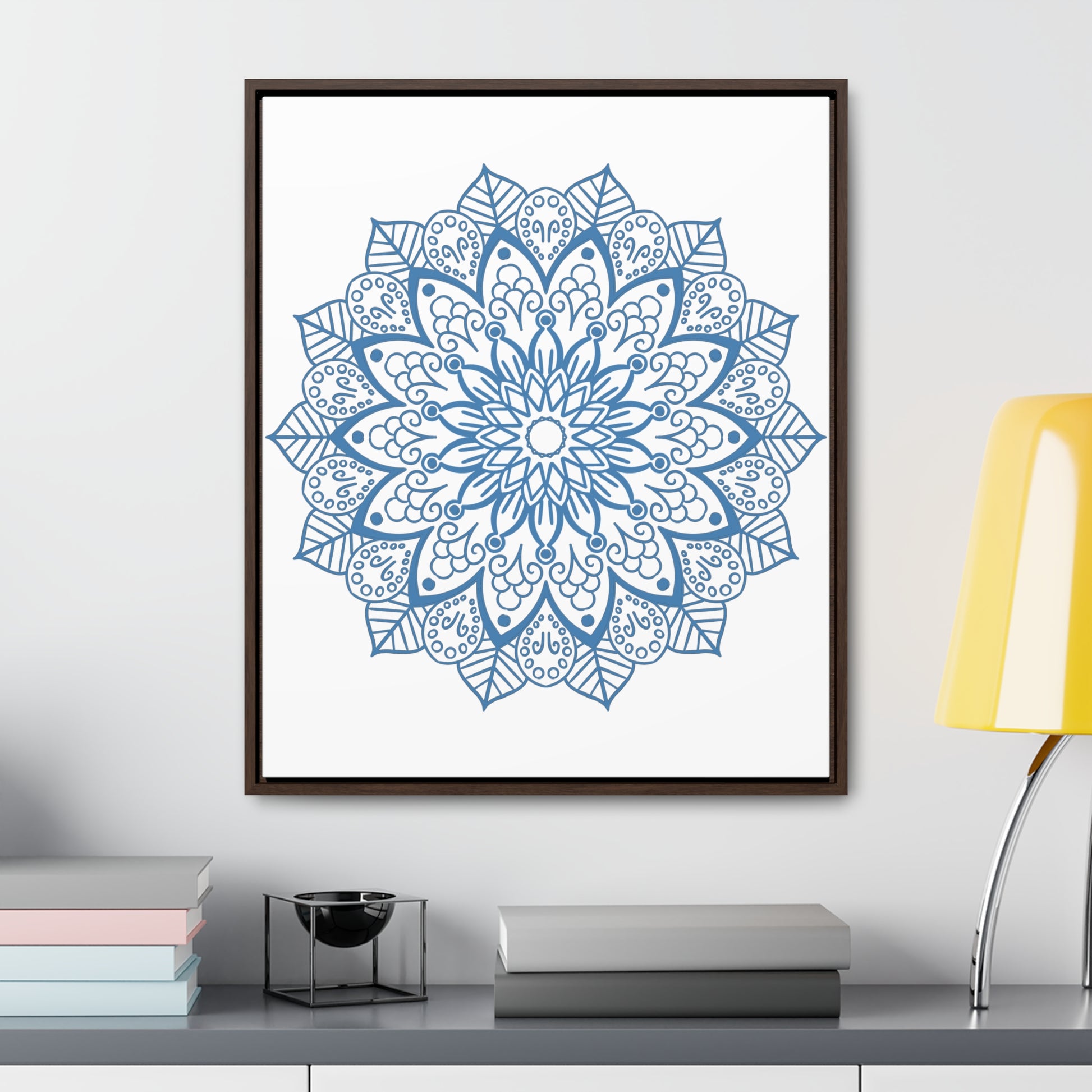 Handmade steel blue Mandala Design Wall Art on gallery canvas wraps