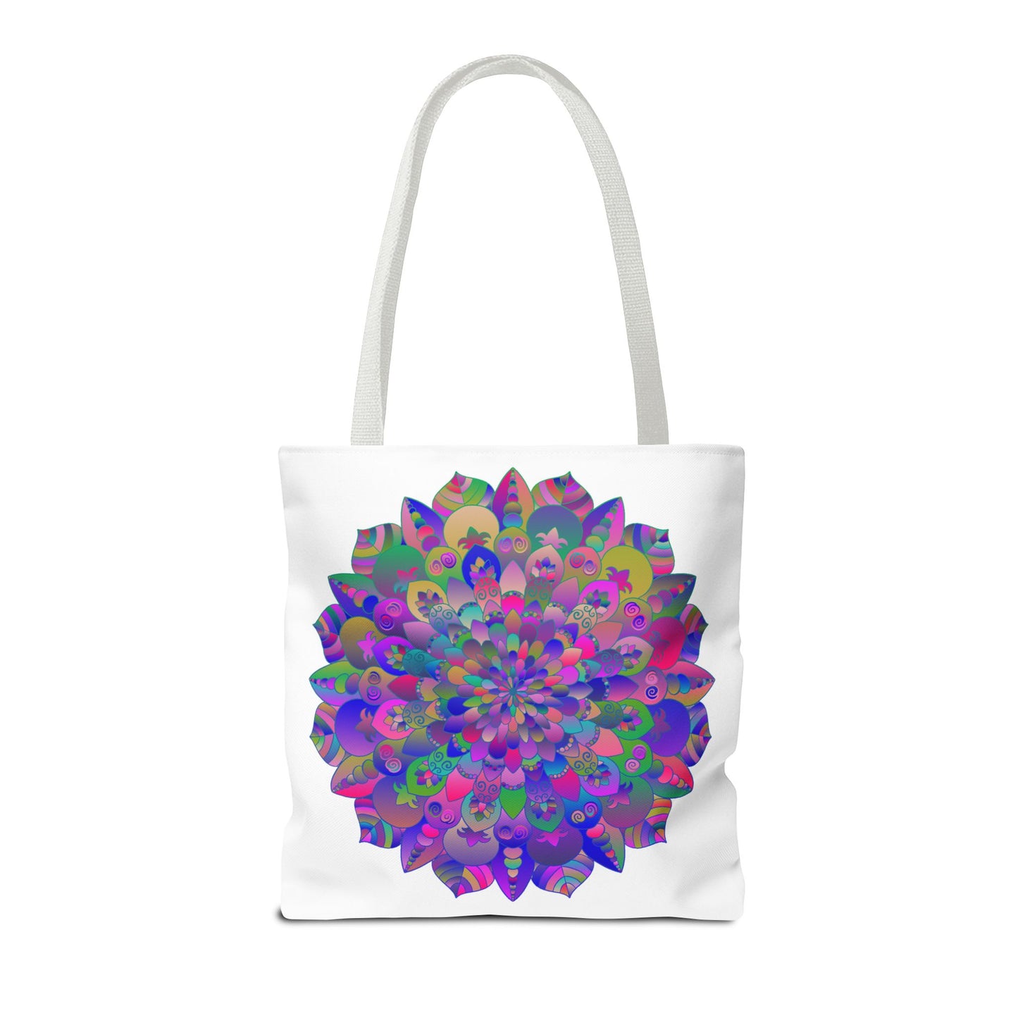 Beautiful and colorful Mandala Lotus Tote Bag with intricate design and vibrant colors, perfect for carrying your essentials in style