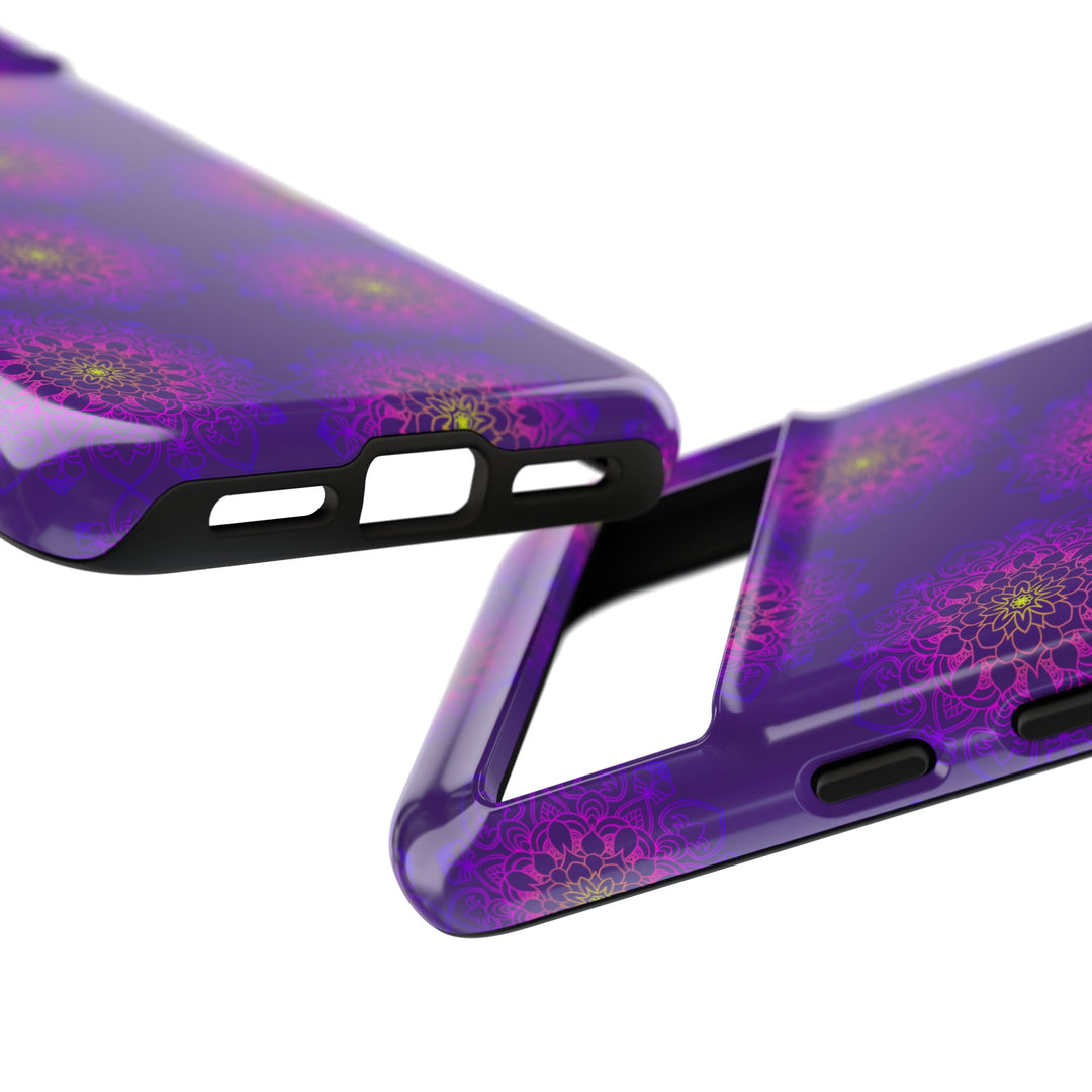 Intricate Purple Floral iPhone Case with Bold Mandala Design