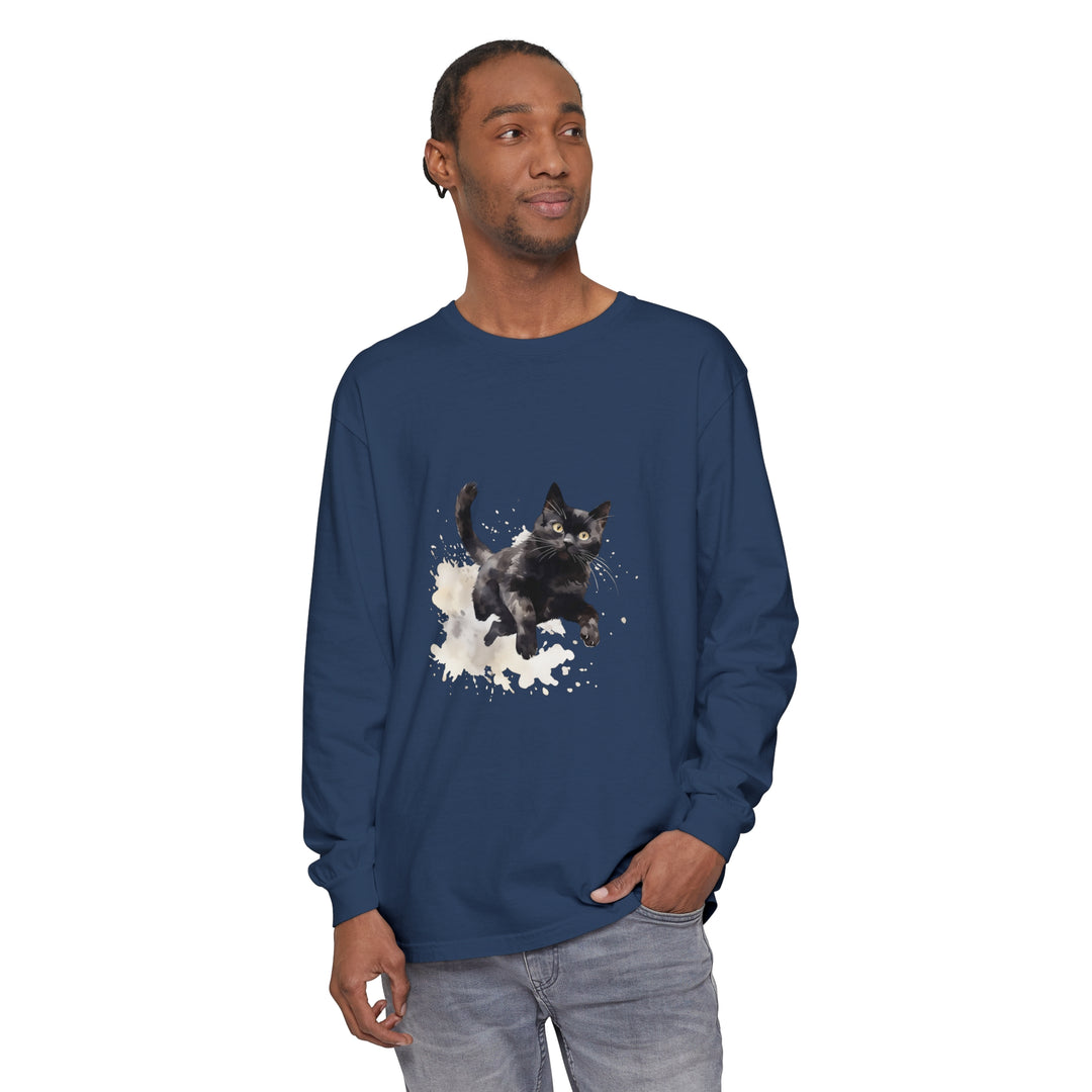 Black Cat Watercolor Splash T-Shirt featuring a vibrant feline design