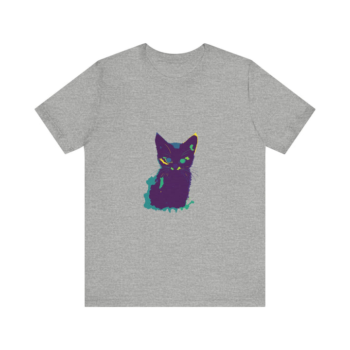 A colorful whimsical cat silhouette tee, perfect for cat lovers