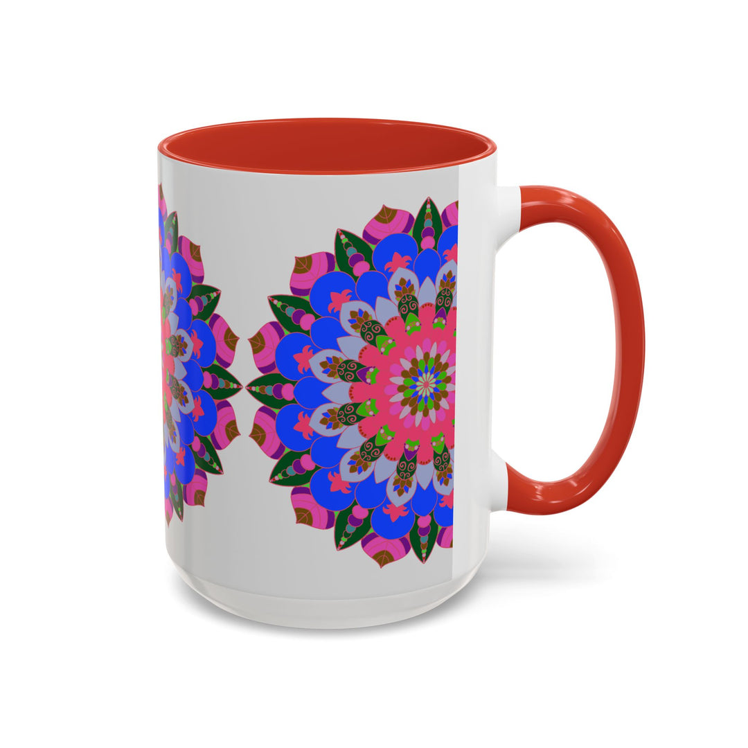 Colorful and intricate mandala design ceramic mug perfect for morning coffee or tea