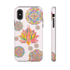 A light pink phone case with a mandala design featuring a lotus flower