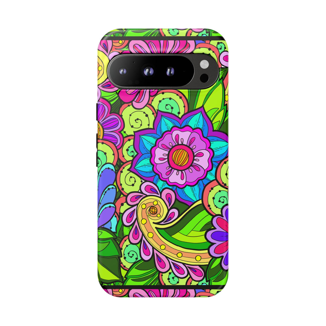 Floral Fantasy iPhone and Google Pixel Case in Bright Green Palette