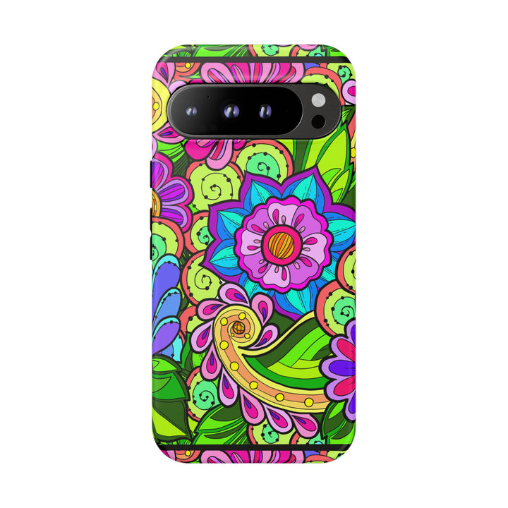 Floral Fantasy iPhone and Google Pixel Case in Bright Green Palette