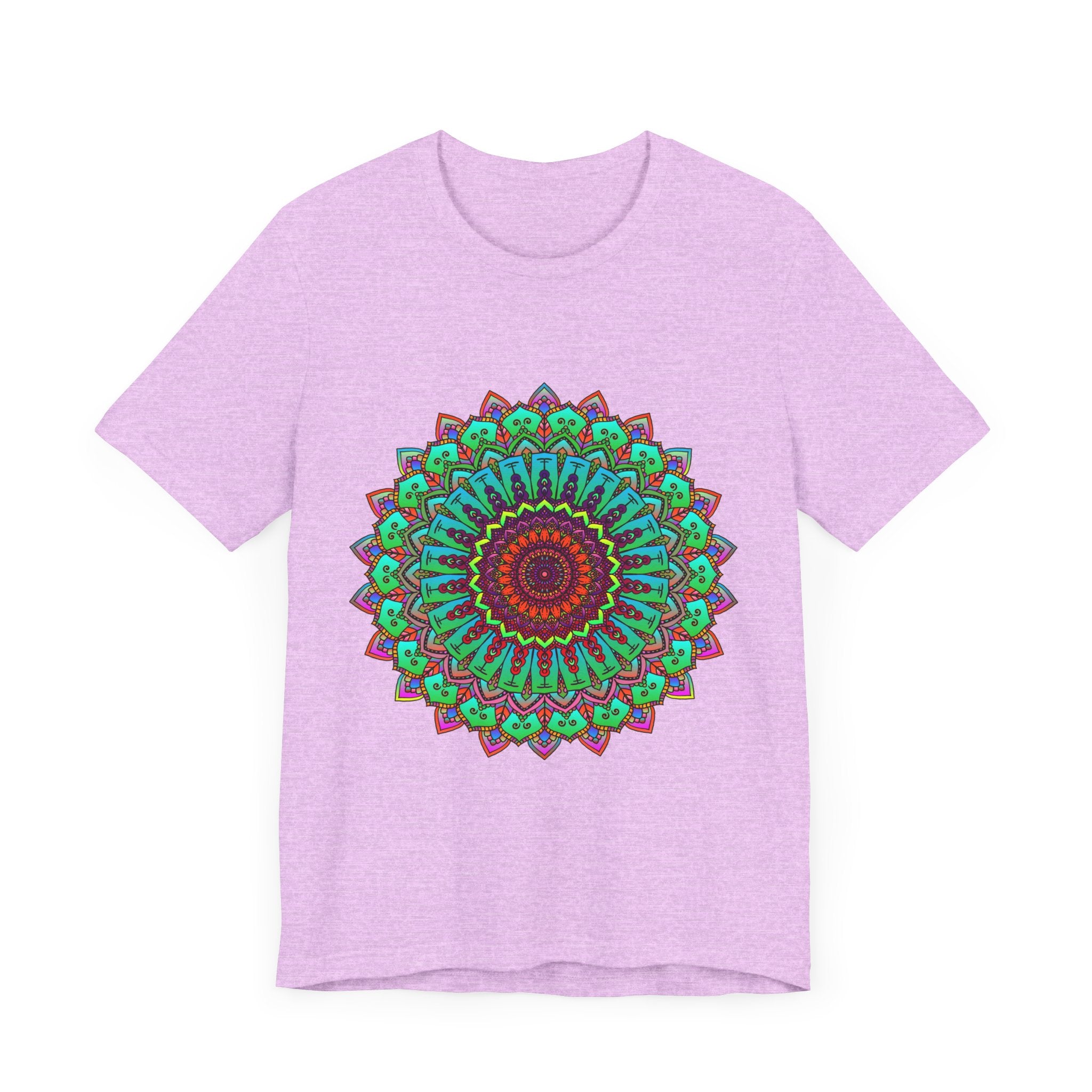 Vibrant mandala tee featuring colorful spiritual art, perfect for expressing unique style and embracing positive energy