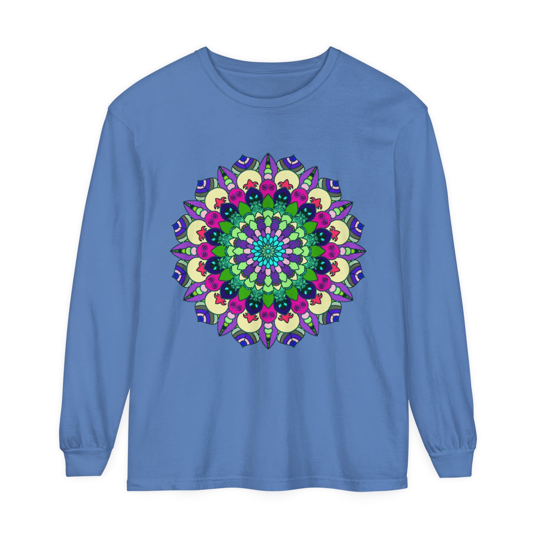 Vibrant and colorful mandala design long sleeve t-shirt for men and women