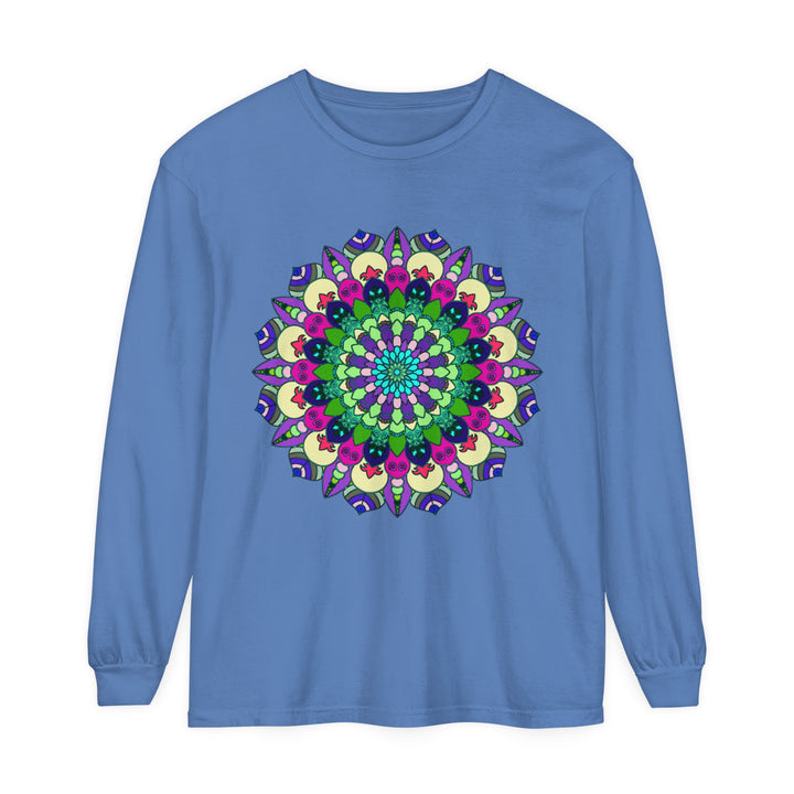 Vibrant and colorful mandala design long sleeve t-shirt for men and women