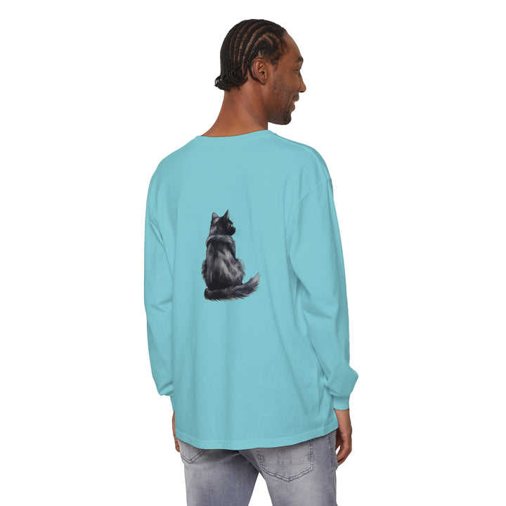 Black Cat Watercolor Long Sleeve T-Shirt - Stylish and vibrant feline design