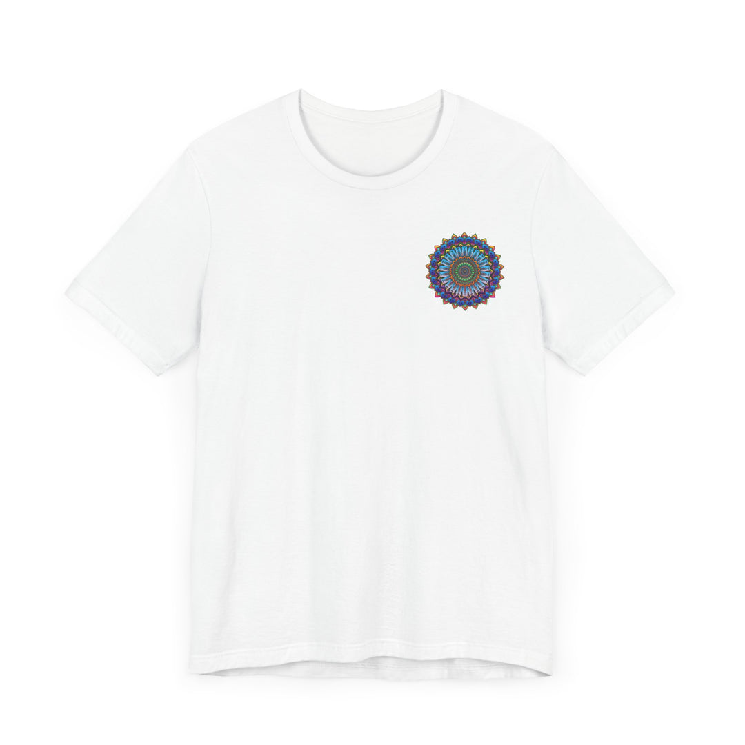 Colorful and intricate mandala tee with vibrant designs promoting spiritual peace and harmony