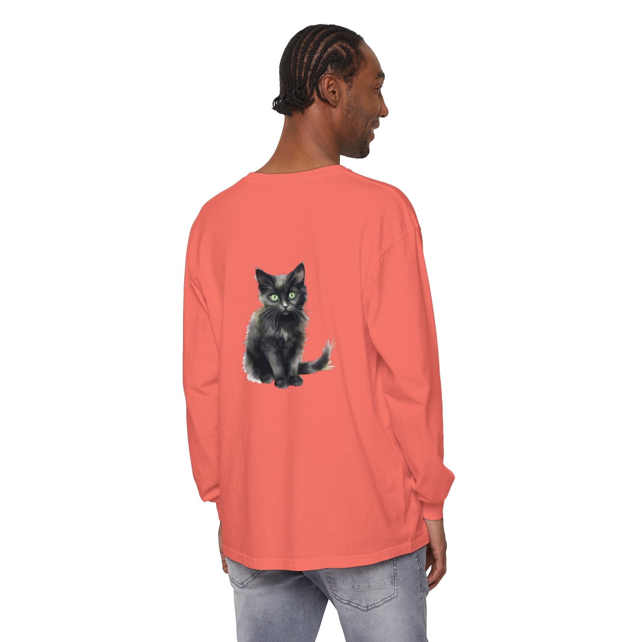 Black Cat Watercolor T-Shirt with Green Eyes - Unique and Stylish Design for Cat Lovers