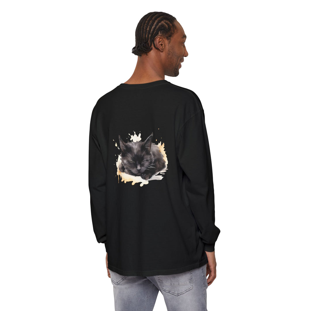 Langarm-T-Shirt mit Aquarellmotiv „Schlafende Katze“