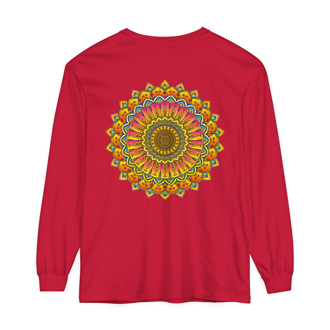 Unisex long sleeve t-shirt with bold and colorful mandala print design