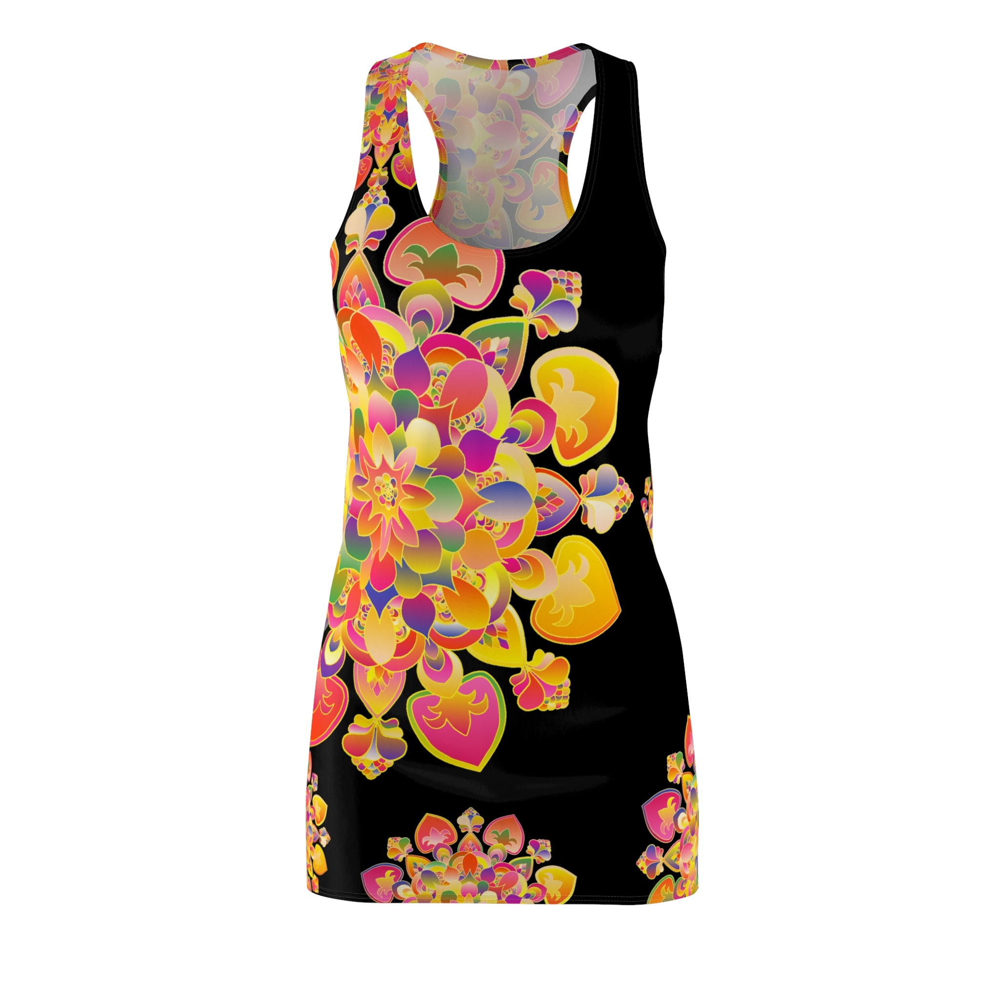 Floral Heart Mandala Racerback Dress — Bright Psychedelic AOP