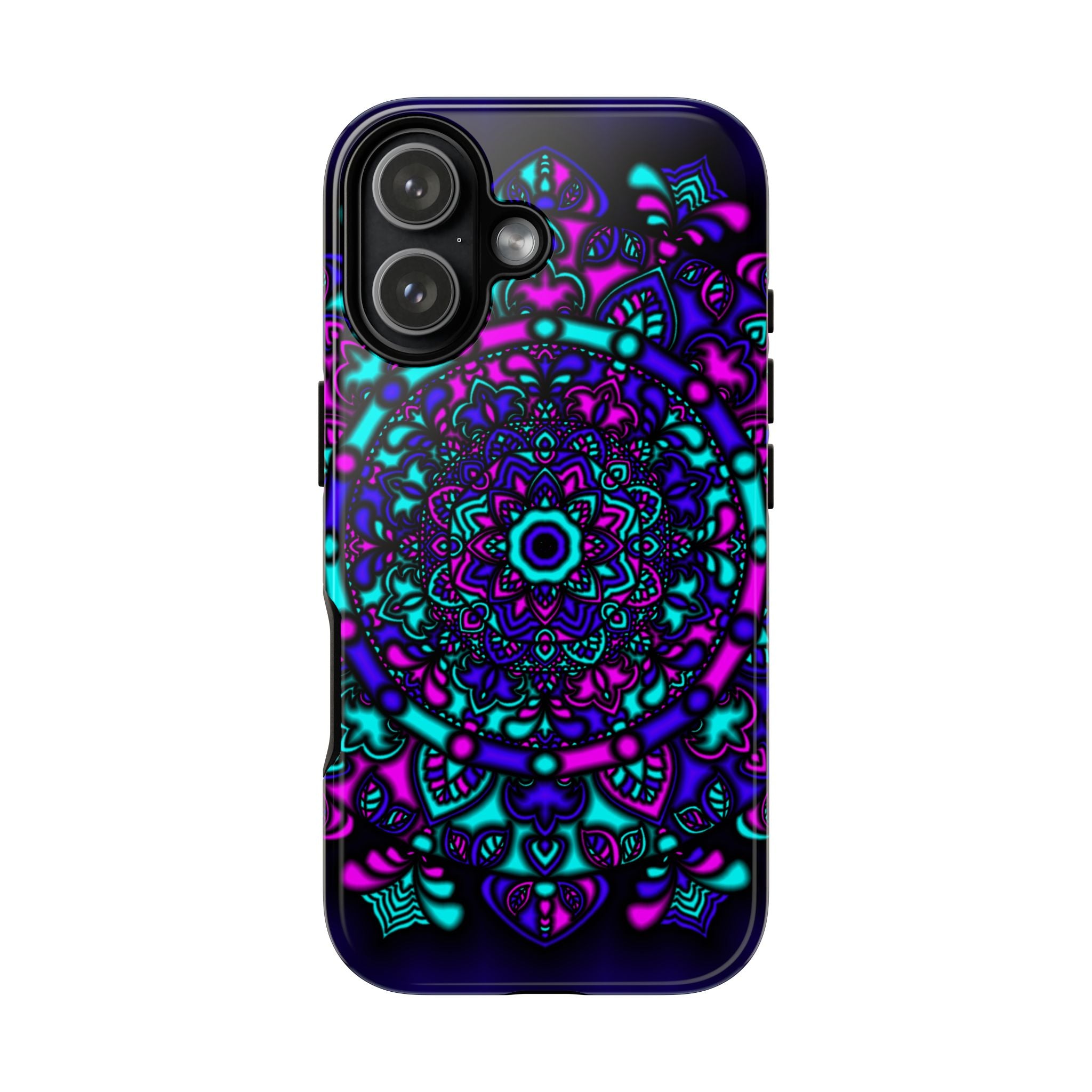 Mandala Neon Phone Case — Purple & Teal Protective Tough Case