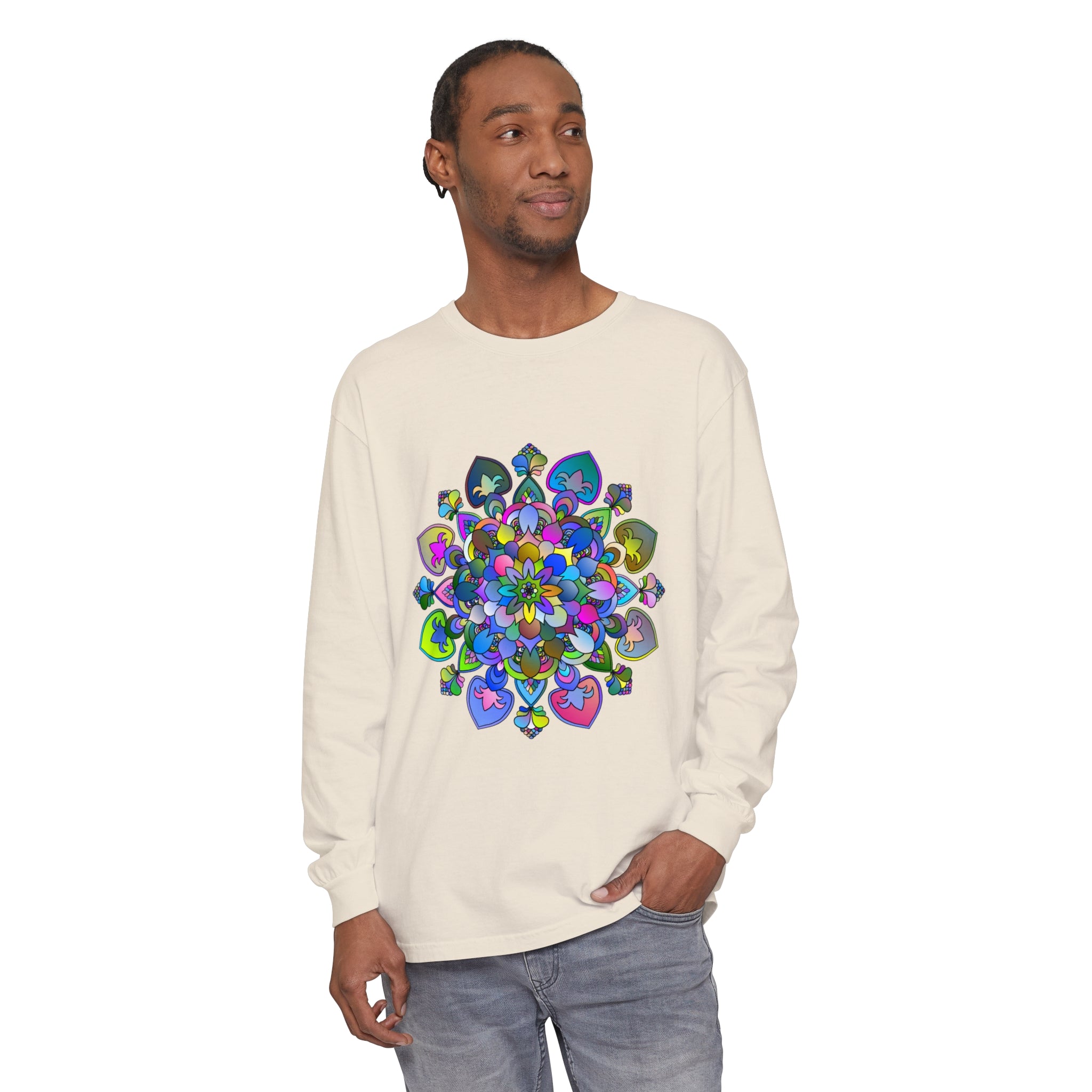 Colorful and intricate mandala design long sleeve t-shirt for vibrant fashion