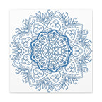 Handmade Mandala Art in Steel Blue, featuring intricate mandala design on matte canvas, stretched and framed at 125 inches
