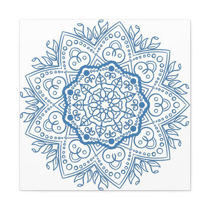 Handmade Mandala Art in Steel Blue, featuring intricate mandala design on matte canvas, stretched and framed at 125 inches