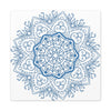 Handmade Mandala Art in Steel Blue, featuring intricate mandala design on matte canvas, stretched and framed at 125 inches