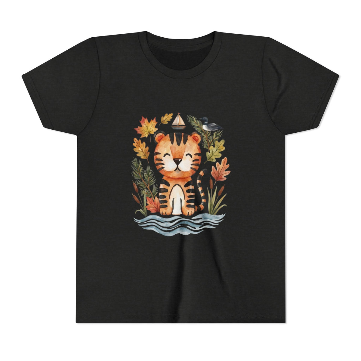 Kids Tiger Lake Ontario Tee — Watercolor Autumn Sailboat & Leaves Youth Short Sleeve Tee