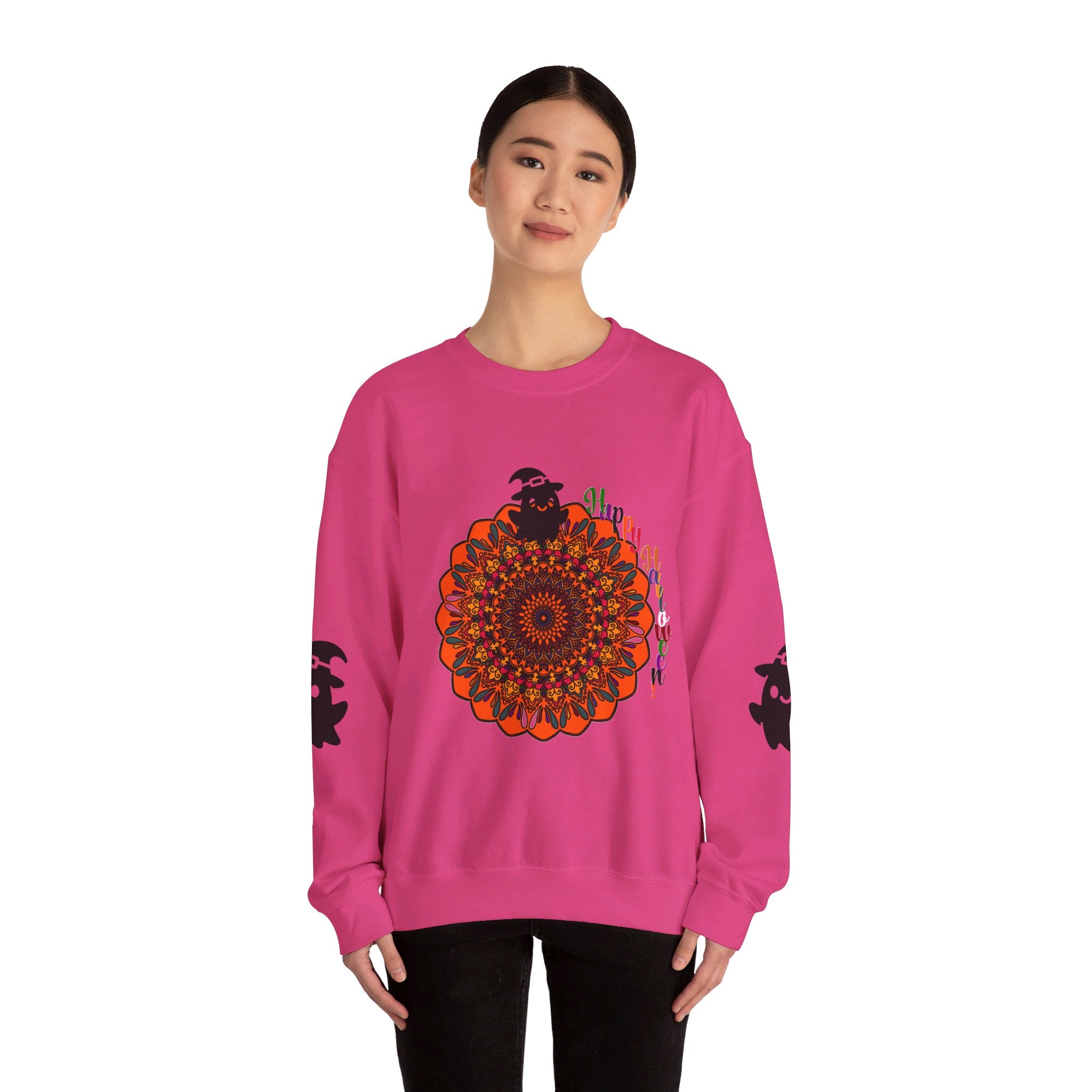 A comfortable unisex Halloween sweatshirt featuring cute ghosts on a Heavy Blend™ Crewneck Sweatshirt