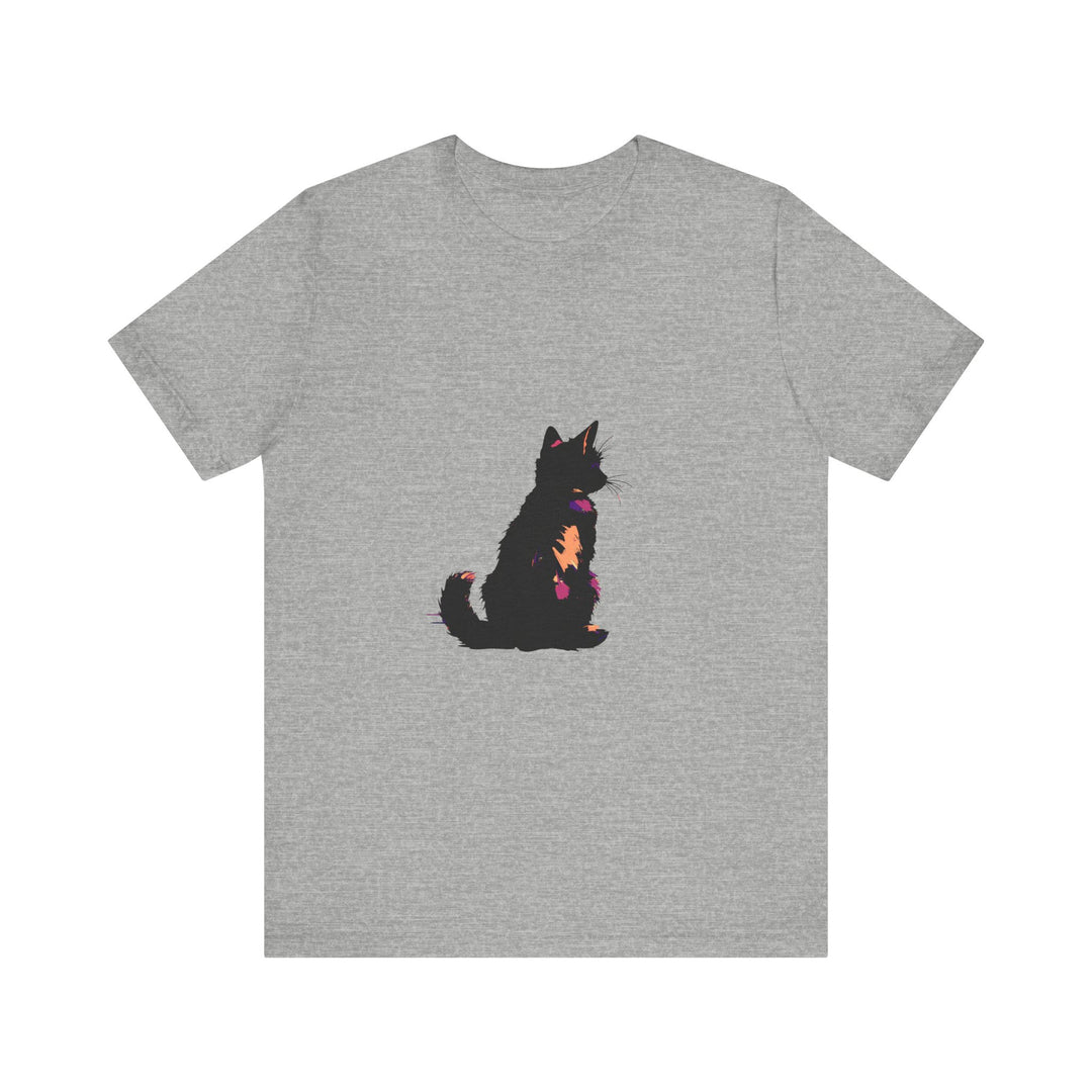 Black Cat Mystery Abstract T-Shirt with intricate design in black and white